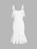 Lace Mermaid Tie Shoulder Wedding Guest Dress S White