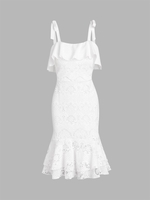 Lace Mermaid Tie Shoulder Wedding Guest Dress S White