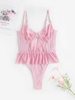 Lace Mesh Insert Cut Out Peplum Lingerie Teddy M Light pink