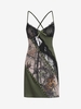 Lace Mesh Patchwork Bowknot Ribbon Slip Dress L Deep green