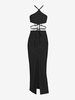Lace Midriff Flossing Thigh Split Maxi Skirt Set M Black