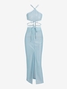 Lace Midriff Flossing Thigh Split Maxi Skirt Set S Light blue