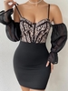 Lace Overlay Bustier Corset-style Cold Shoulder Mini Dress M Black