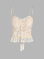 Lace Overlay Padded Lace Up Crop Camisole M Light coffee