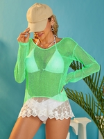 Lace Panel Fishnet Cover Up Top M Green