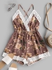 Lace Panel Floral Backless Cami Romper S Multi d