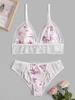 Lace Panel Floral Bra Set S Light pink