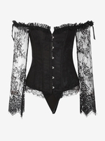 Lace Panel Lingerie Corset with T-back M Black