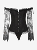 Lace Panel Lingerie Corset with T-back Xl Black
