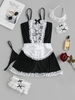 Lace Panel Lingerie Cosplay Maid Costume Dress Set M Black