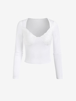 Lace Panel Long Sleeve Jersey Tee S White