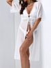 Lace Panel Sheer Chiffon Tassel Long Cover Up M White