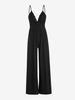 Lace Panel Sleeveless Solid Color Jumpsuit Xs Black