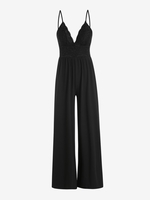 Lace Panel Sleeveless Solid Color Jumpsuit Xs Black