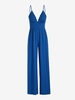 Lace Panel Sleeveless Solid Color Jumpsuit Xs Blue