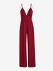 Lace Panel Sleeveless Solid Color Jumpsuit Xs Red