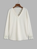 Lace Panel Solid V Neck Top L Light yellow