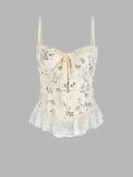 Lace Panel Tiny Floral Bustier Cami Top S Light yellow