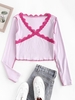 Lace Panel Topstitching Long Sleeve Baby Tee S Light pink