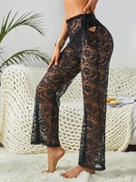 Lace Pelvic Cutout Sheer Cover Up Flare Pants L Black