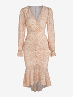 Lace Plunging Poet Sleeve Midi Mermaid Dress S Multi a