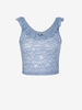 Lace Rose Applique Ruffle See Thru Tank Top L Light blue