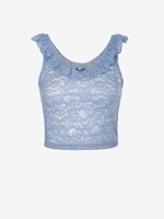 Lace Rose Applique Ruffle See Thru Tank Top S Light blue