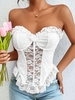 Lace Rose Applique Underwire Bandeau Corset Top M White