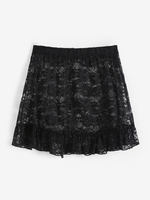 Lace Ruffled Hem Cover Up Skirt M Black