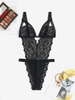 Lace Scalloped See Thru Backless Lingerie Teddy M Black