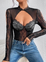 Lace See Thru Cut Out Top M Black