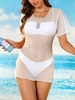 Lace See Thru Flutter Sleeve Beach Dress S White