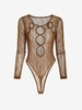 Lace See Thru Hollow Out Bodysuit M Coffee