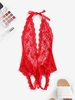 Lace See Thru Open Back Halter Tie Teddy Red
