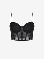Lace Sequined Crop Corset Camisole S Black