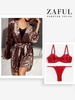 Lace Sheer Underwired Lingerie Bra Set with Belted Crushed Velvet Nightwear Robe Red