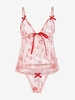 Lace Tie Bowknot Lingerie Babydoll with Thong L Light pink