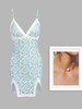 Lace Trim Ditsy Floral Slit Cami Dress With Faux Pearl Collarbone Necklace Light blue