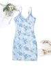 Lace Trim Floral Bustier Cami Bodycon Dress M Light blue