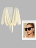 Lace Trim Knotted Knit Cardigan With Square Oversized Retro Sunglasses Light yellow
