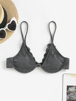 Lace Trim Metallic Bikini Top S Black