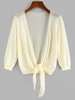 Lace Trim Open Front Knotted Knit Cardigan L Light yellow
