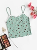 Lace Trim Rib-knit Floral Cami Top S Green