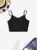 Lace Trim Ribbed Crop Cami Top M Black