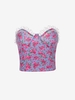 Lace Trim Rose Print Bustier Tube Top M Light pink