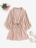 Lace Trim Satin Belted Robe L Light pink