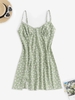 Lace Trim Tiny Floral Front Slit Bustier Mini Dress S Green