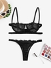 Lace Underwire Caged Lingerie Set L Black