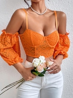 Lace Underwire Cold Shoulder Crop Corset Top L Orange