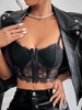 Lace Underwire Hook Front Crop Corset Camisole S Black